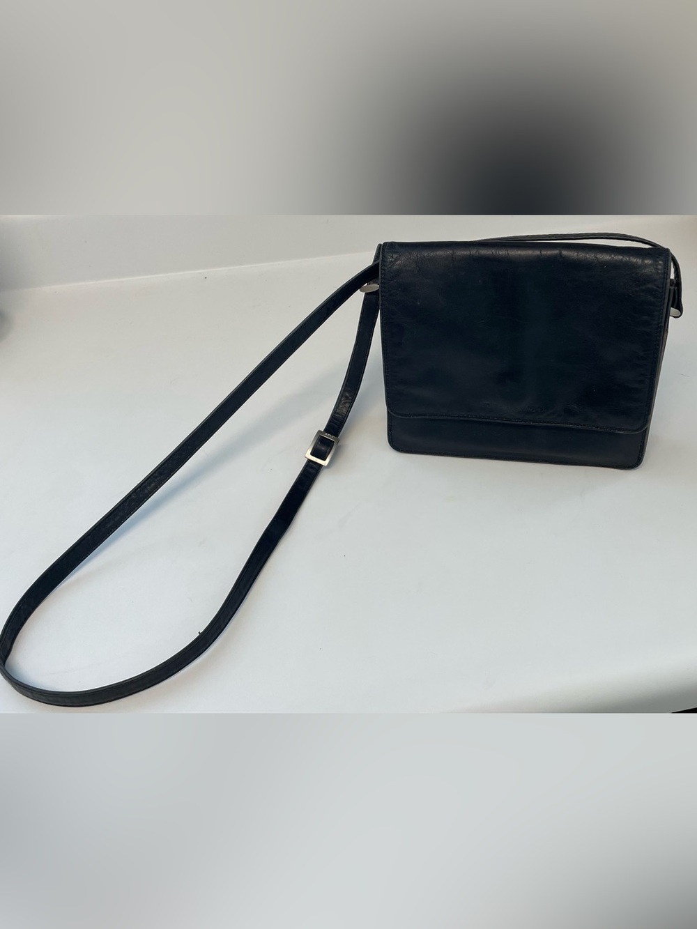 Vintage Derek Alexander Black Leather Cross Body Organizer Handba